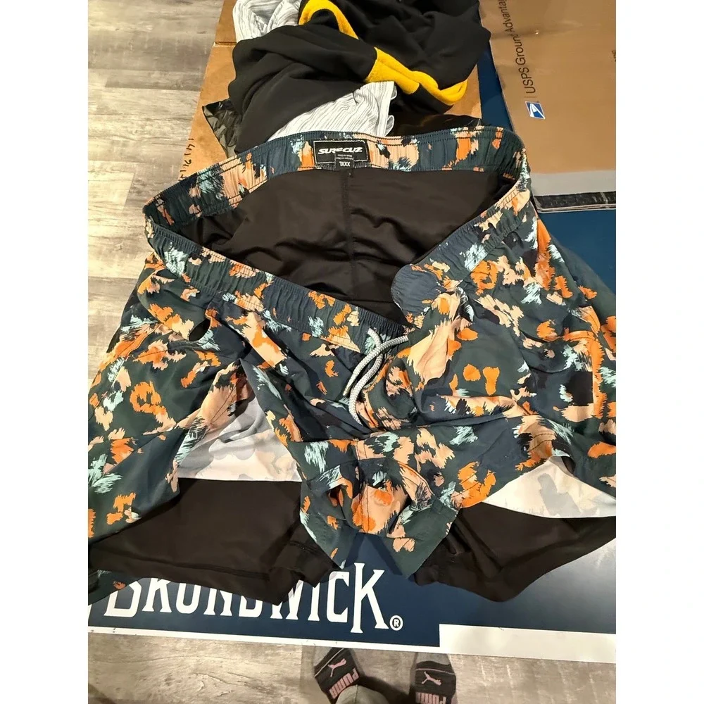 SurfCuz Mens XXXL Swim Trunks‎ Abstract Camo Orange Blue Beach Shorts